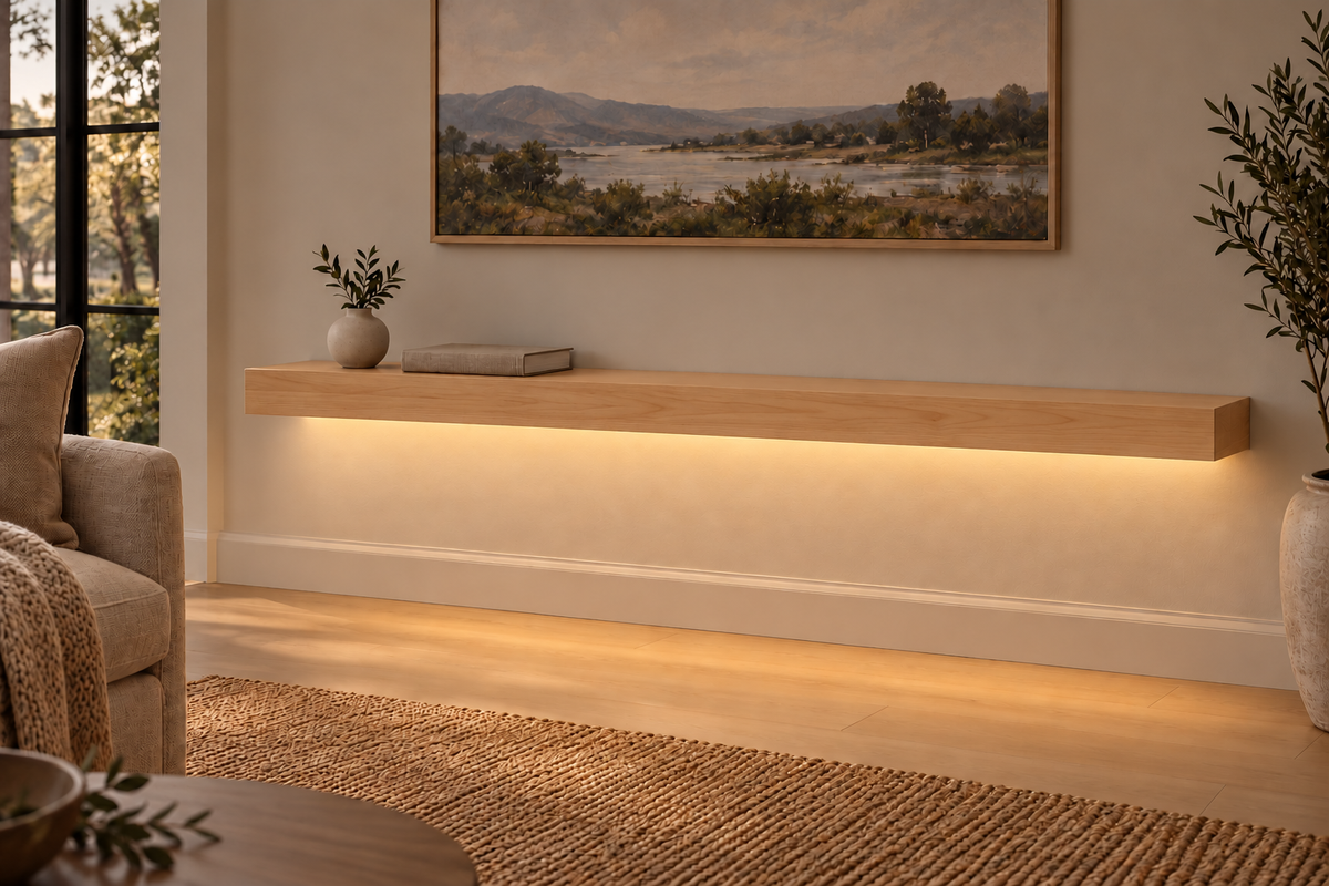 Natural Clear Alder floating shelf — Bottom Front LED-ready — Rubio Monocoat Pure