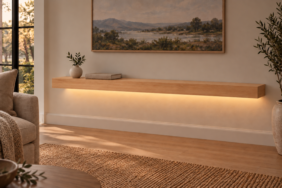 Natural Clear Alder floating shelf — Bottom Rear LED-ready — Rubio Monocoat Pure
