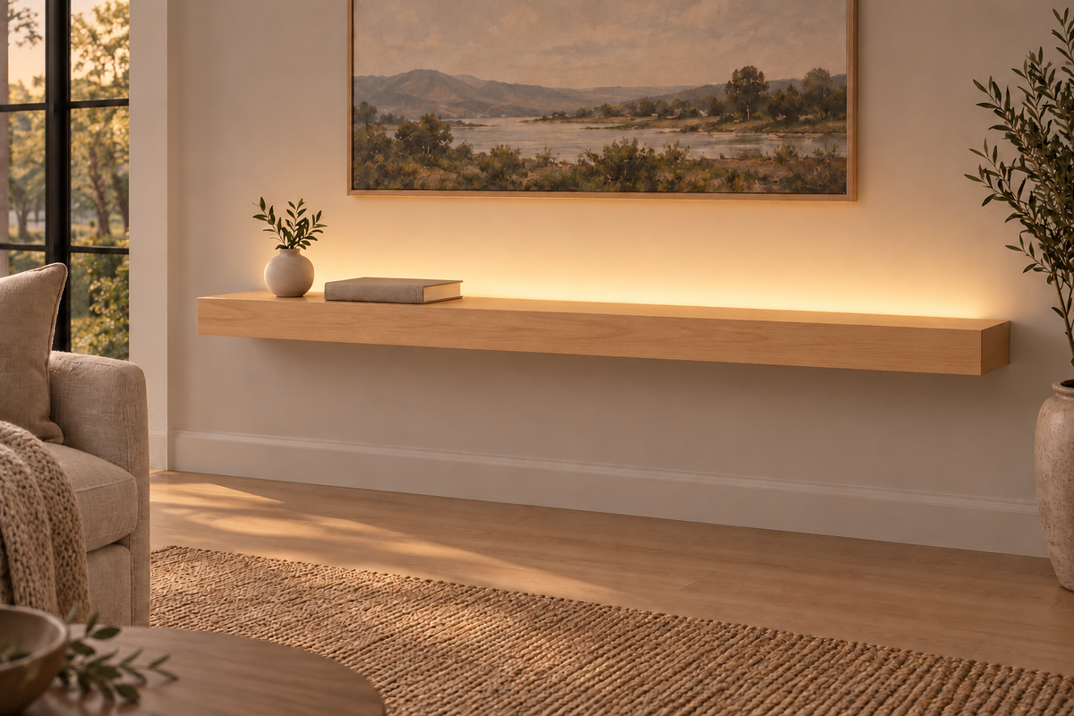 Natural Clear Alder floating shelf — Top Rear LED-ready — Rubio Monocoat Pure