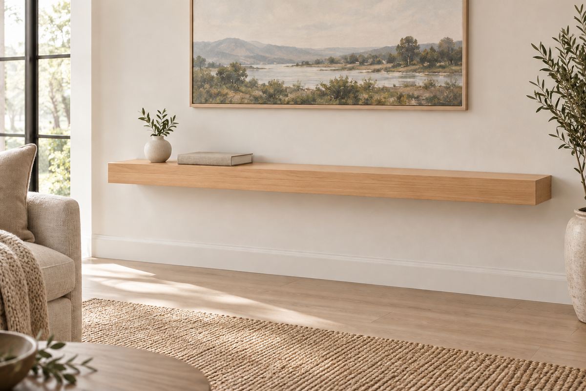 gentry stinson clear alder shelf 54-inch long, 3-inch thick standard natural unlit living-room rendering