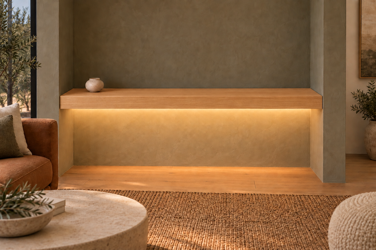 Natural Clear Alder floating shelf — Bottom Front LED-ready — Rubio Monocoat Pure