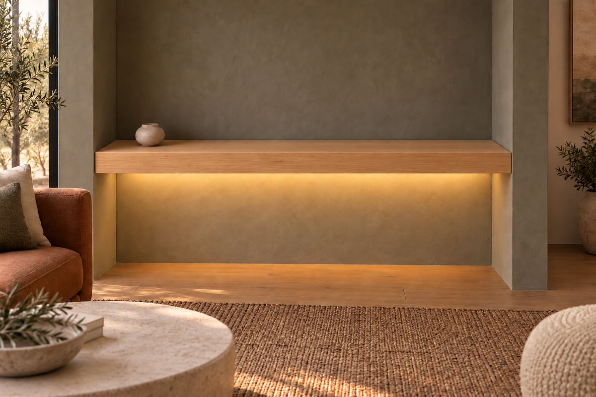 Natural Clear Alder floating shelf — Bottom Rear LED-ready — Rubio Monocoat Pure