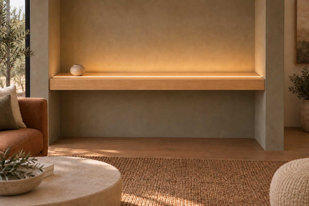 Natural Clear Alder floating shelf — Top Front LED-ready — Rubio Monocoat Pure