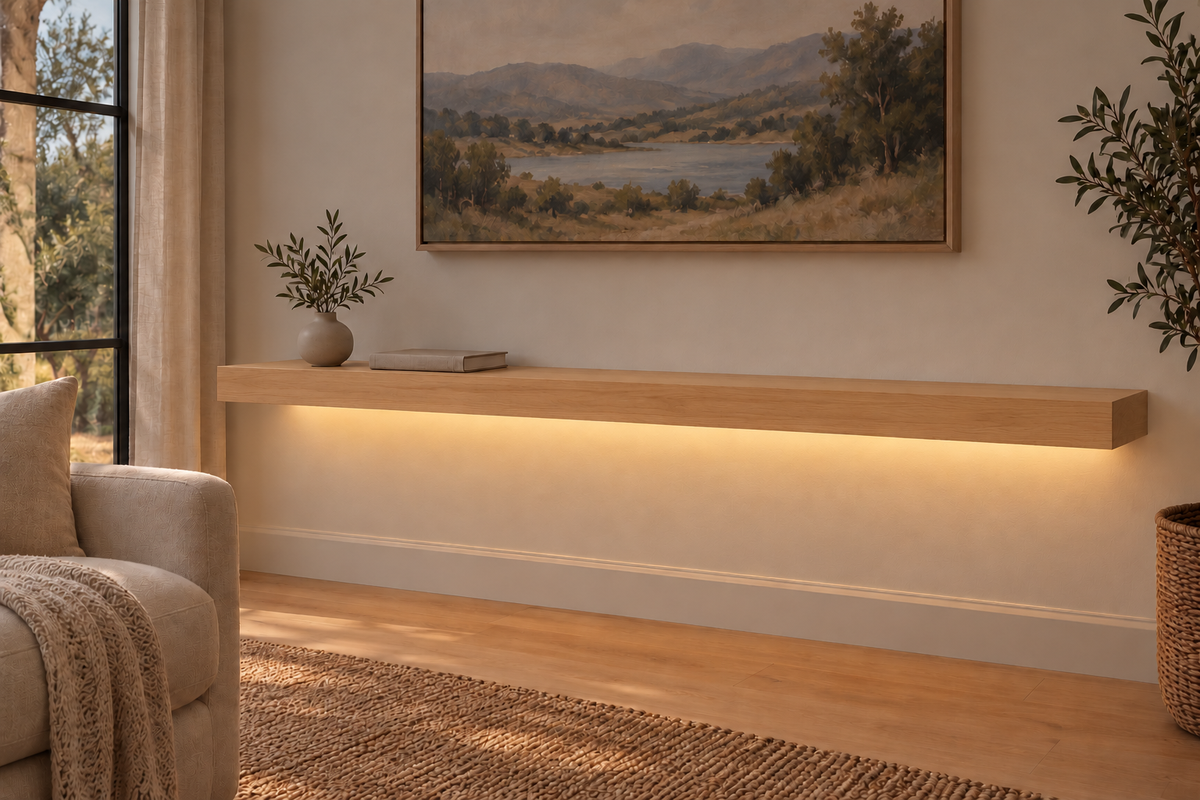 Natural Clear Alder floating shelf — Bottom Rear LED-ready — Rubio Monocoat Pure