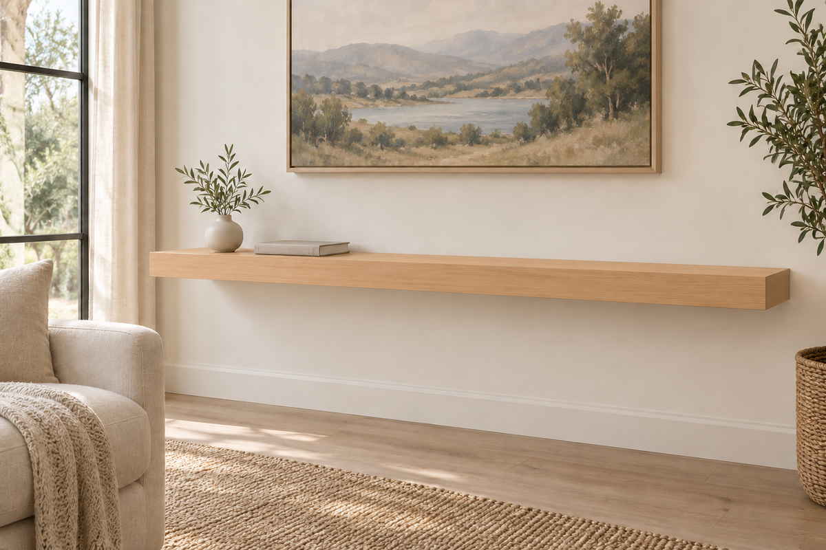 gentry stinson clear alder shelf 60-inch long, 3-inch thick standard natural unlit living-room rendering
