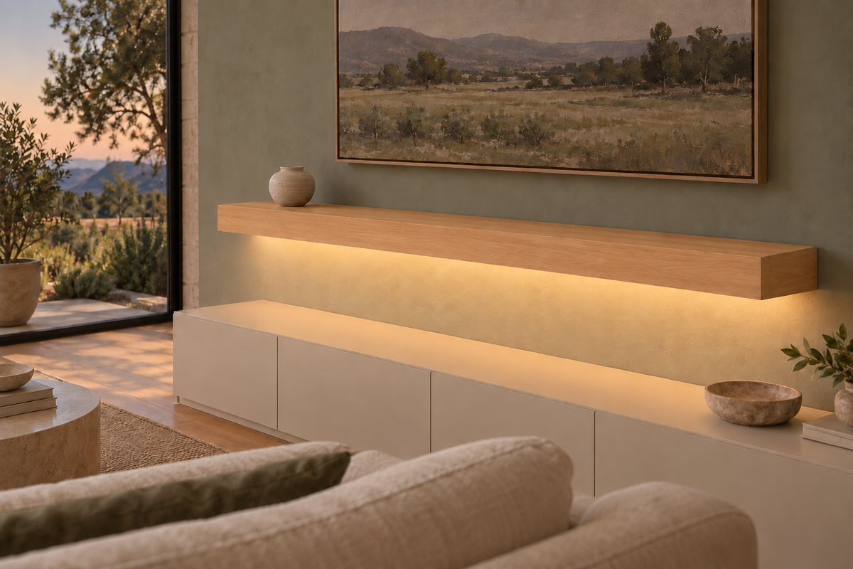 Natural Clear Alder floating shelf — Bottom Front LED-ready — Rubio Monocoat Pure