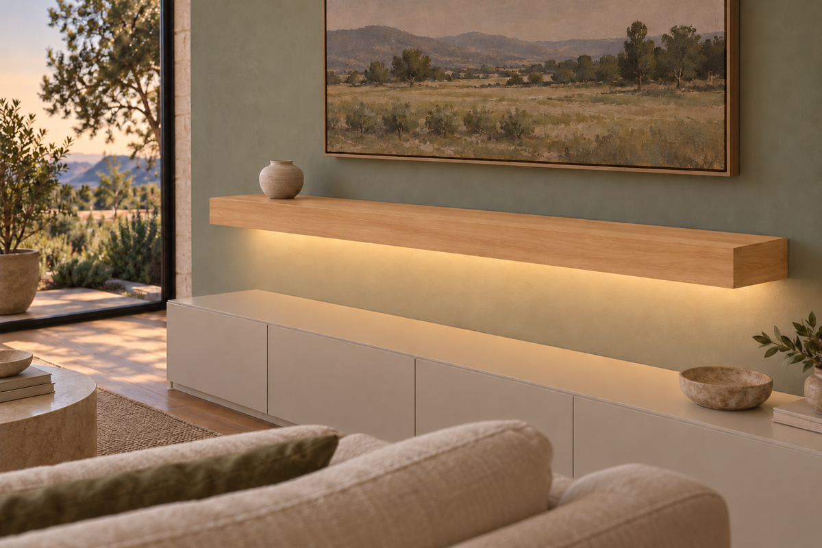 Natural Clear Alder floating shelf — Bottom Rear LED-ready — Rubio Monocoat Pure