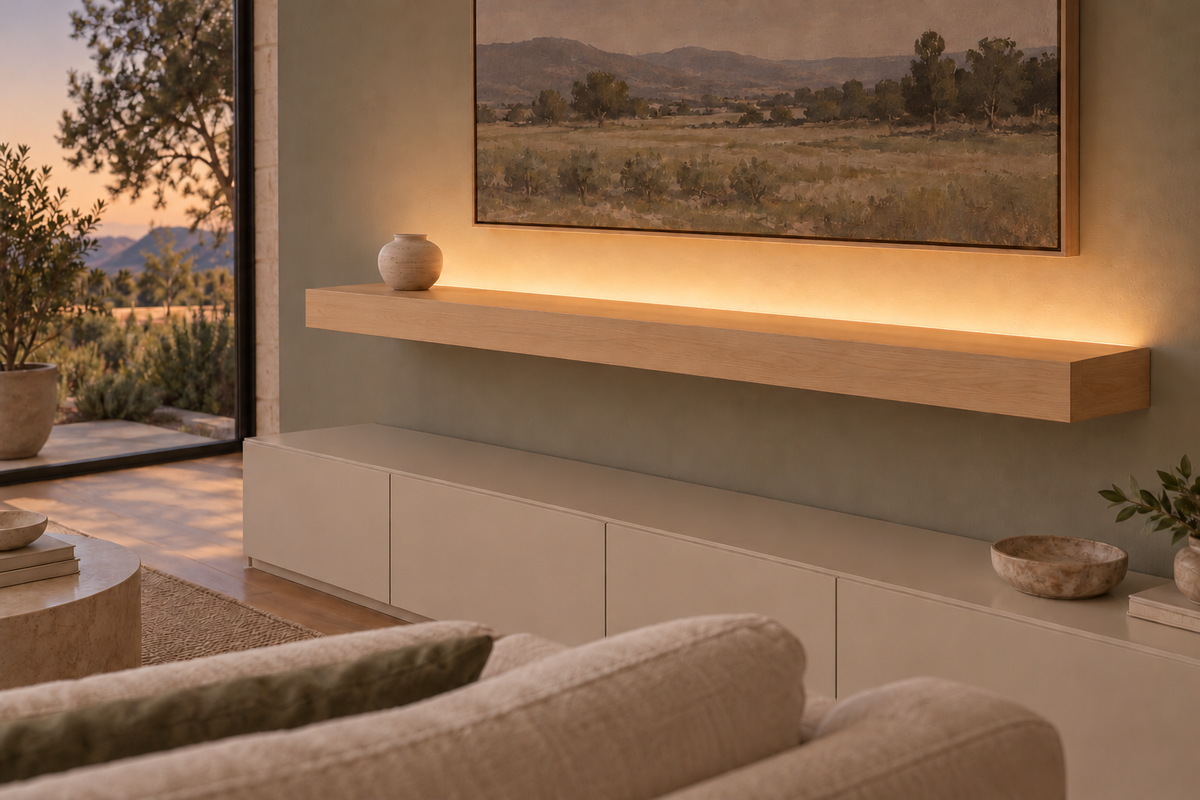 Natural Clear Alder floating shelf — Top Rear LED-ready — Rubio Monocoat Pure