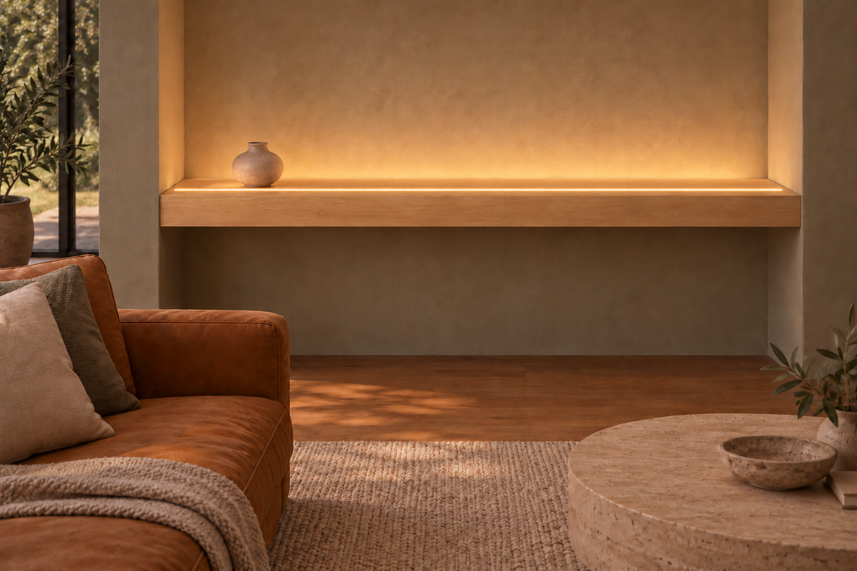 Natural Clear Alder floating shelf — Top Front LED-ready — Rubio Monocoat Pure