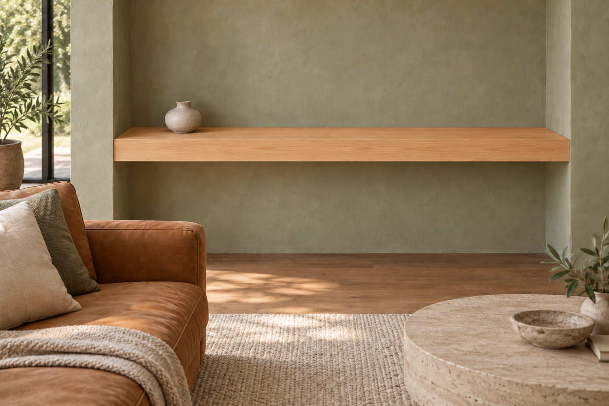 Natural Clear Alder floating shelf — unlit — Rubio Monocoat Pure