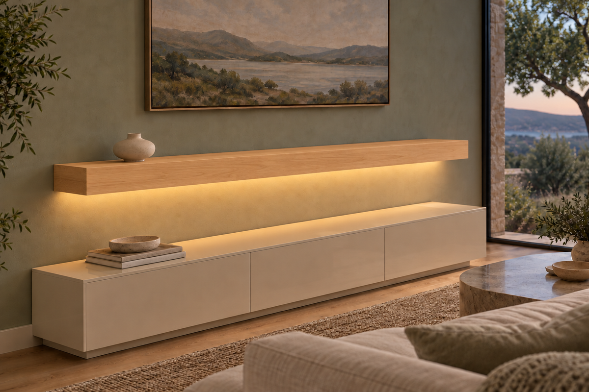 Natural Clear Alder floating shelf — Bottom Rear LED-ready — Rubio Monocoat Pure