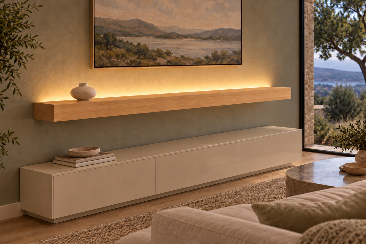 Natural Clear Alder floating shelf — Top Rear LED-ready — Rubio Monocoat Pure
