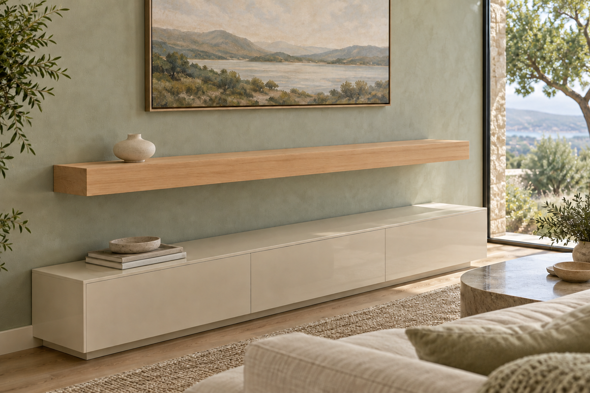 gentry stinson clear alder shelf 66x10x4 standard natural unlit living-room rendering