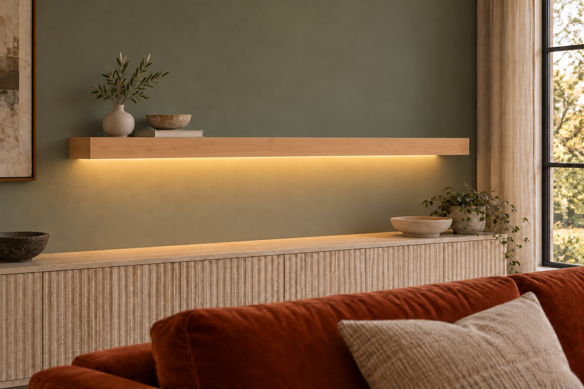 Natural Clear Alder floating shelf — Bottom Front LED-ready — Rubio Monocoat Pure