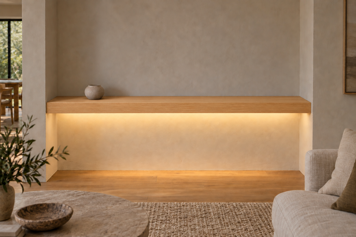 Natural Clear Alder floating shelf — Bottom Front LED-ready — Rubio Monocoat Pure