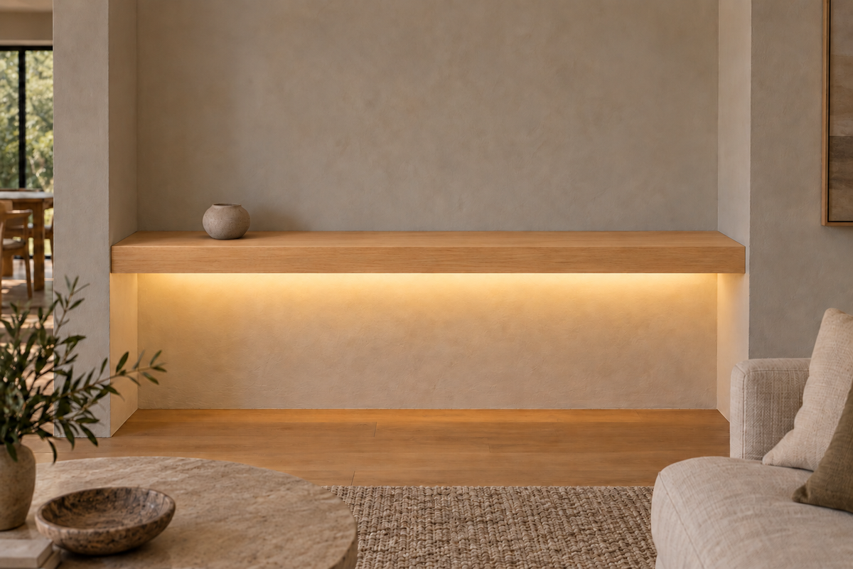 Natural Clear Alder floating shelf — Bottom Rear LED-ready — Rubio Monocoat Pure