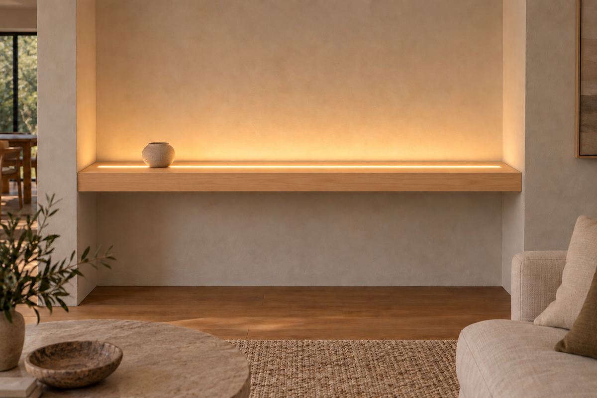 Natural Clear Alder floating shelf — Top Front LED-ready — Rubio Monocoat Pure