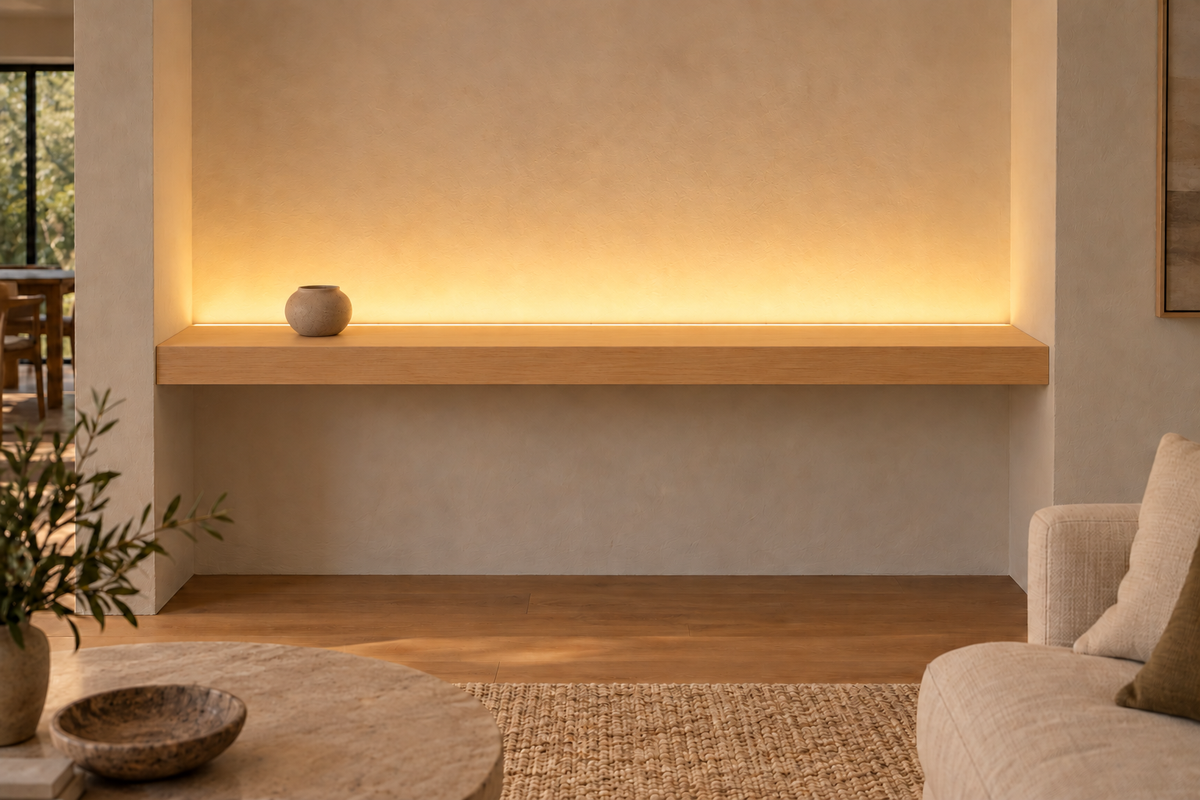 Natural Clear Alder floating shelf — Top Rear LED-ready — Rubio Monocoat Pure