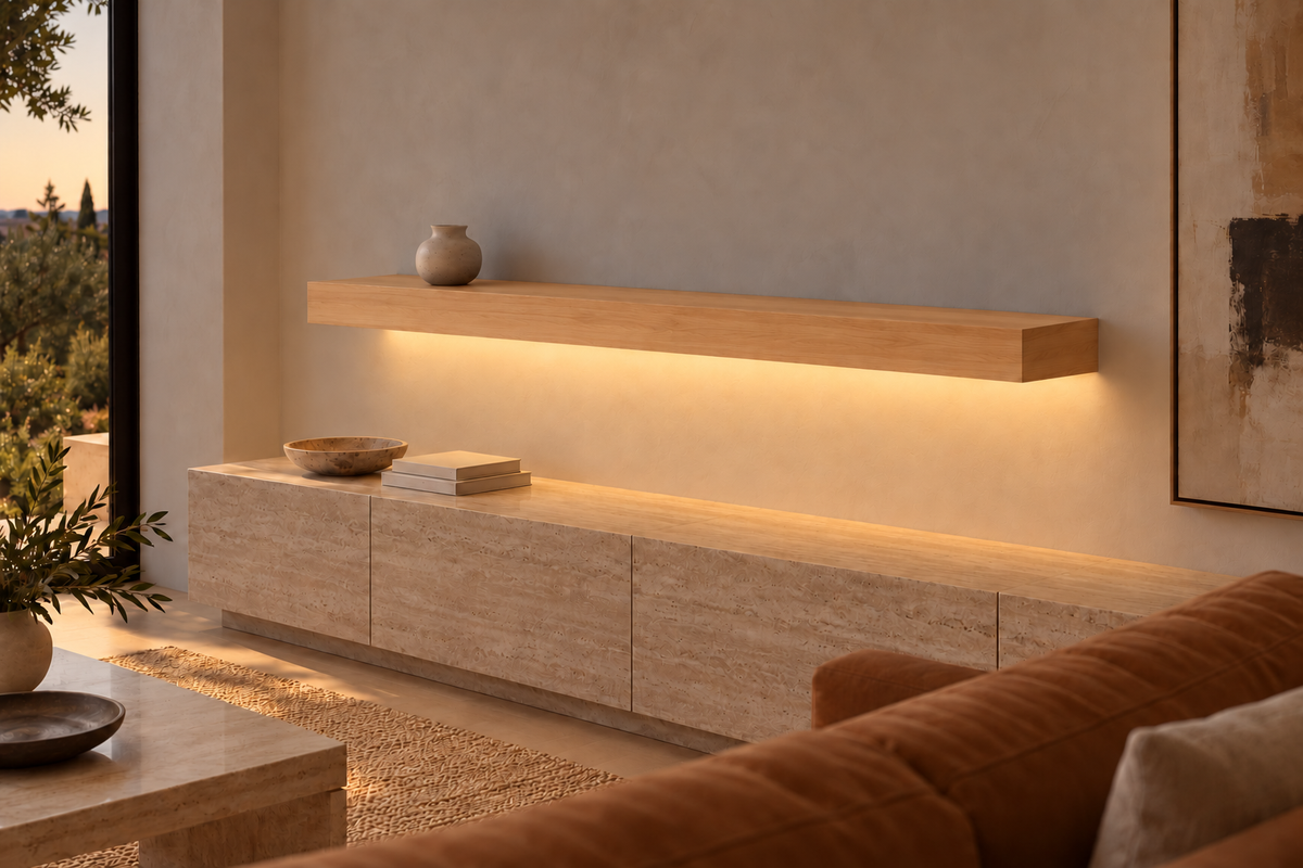 Natural Clear Alder floating shelf — Bottom Rear LED-ready — Rubio Monocoat Pure
