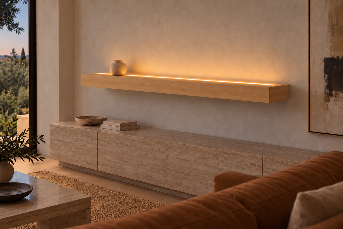 Natural Clear Alder floating shelf — Top Front LED-ready — Rubio Monocoat Pure