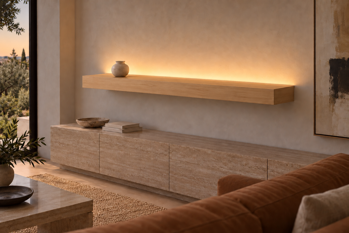 Natural Clear Alder floating shelf — Top Rear LED-ready — Rubio Monocoat Pure