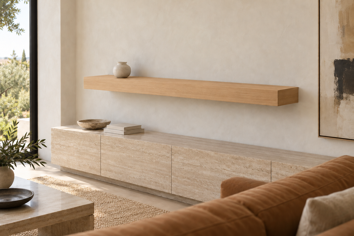 gentry stinson clear alder shelf 66x8x4 standard natural unlit living-room rendering