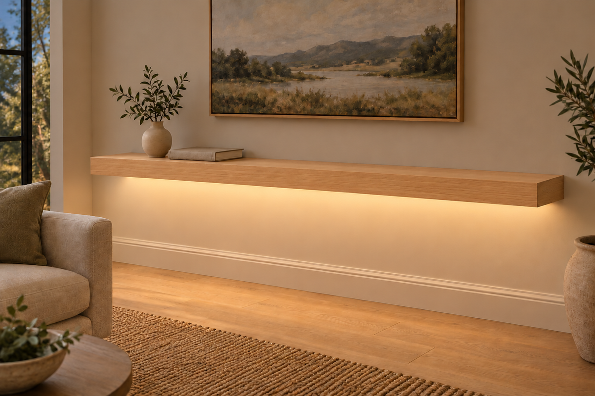 Natural Clear Alder floating shelf — Bottom Front LED-ready — Rubio Monocoat Pure
