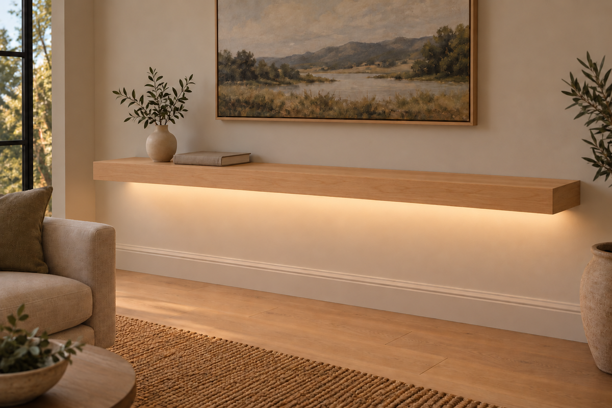 Natural Clear Alder floating shelf — Bottom Rear LED-ready — Rubio Monocoat Pure