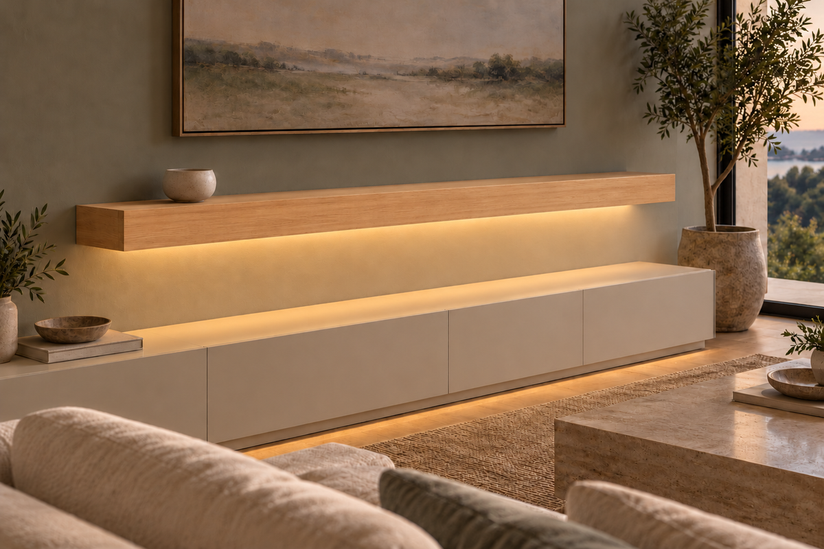 Natural Clear Alder floating shelf — Bottom Front LED-ready — Rubio Monocoat Pure