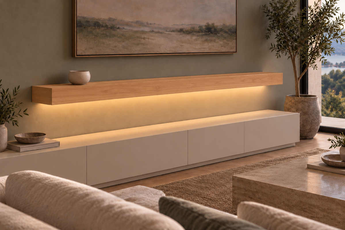 Natural Clear Alder floating shelf — Bottom Rear LED-ready — Rubio Monocoat Pure