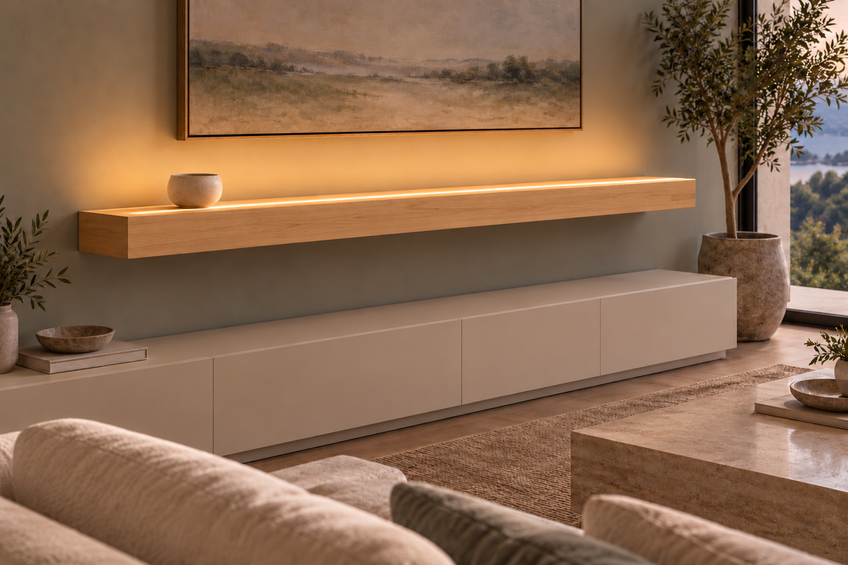 Natural Clear Alder floating shelf — Top Front LED-ready — Rubio Monocoat Pure