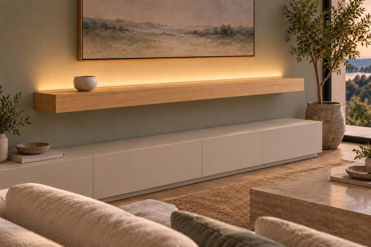 Natural Clear Alder floating shelf — Top Rear LED-ready — Rubio Monocoat Pure