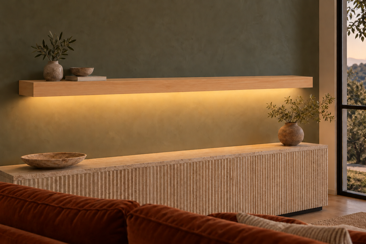 Natural Clear Alder floating shelf — Bottom Front LED-ready — Rubio Monocoat Pure