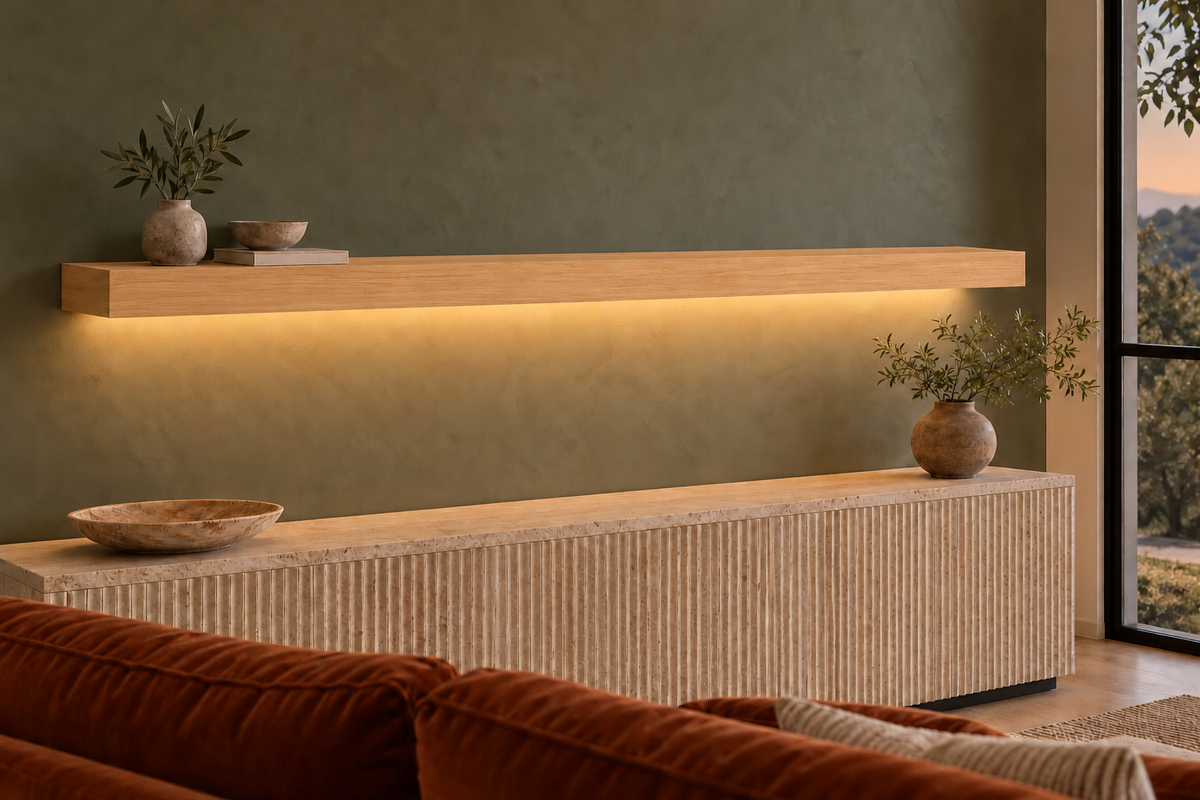 Natural Clear Alder floating shelf — Bottom Rear LED-ready — Rubio Monocoat Pure