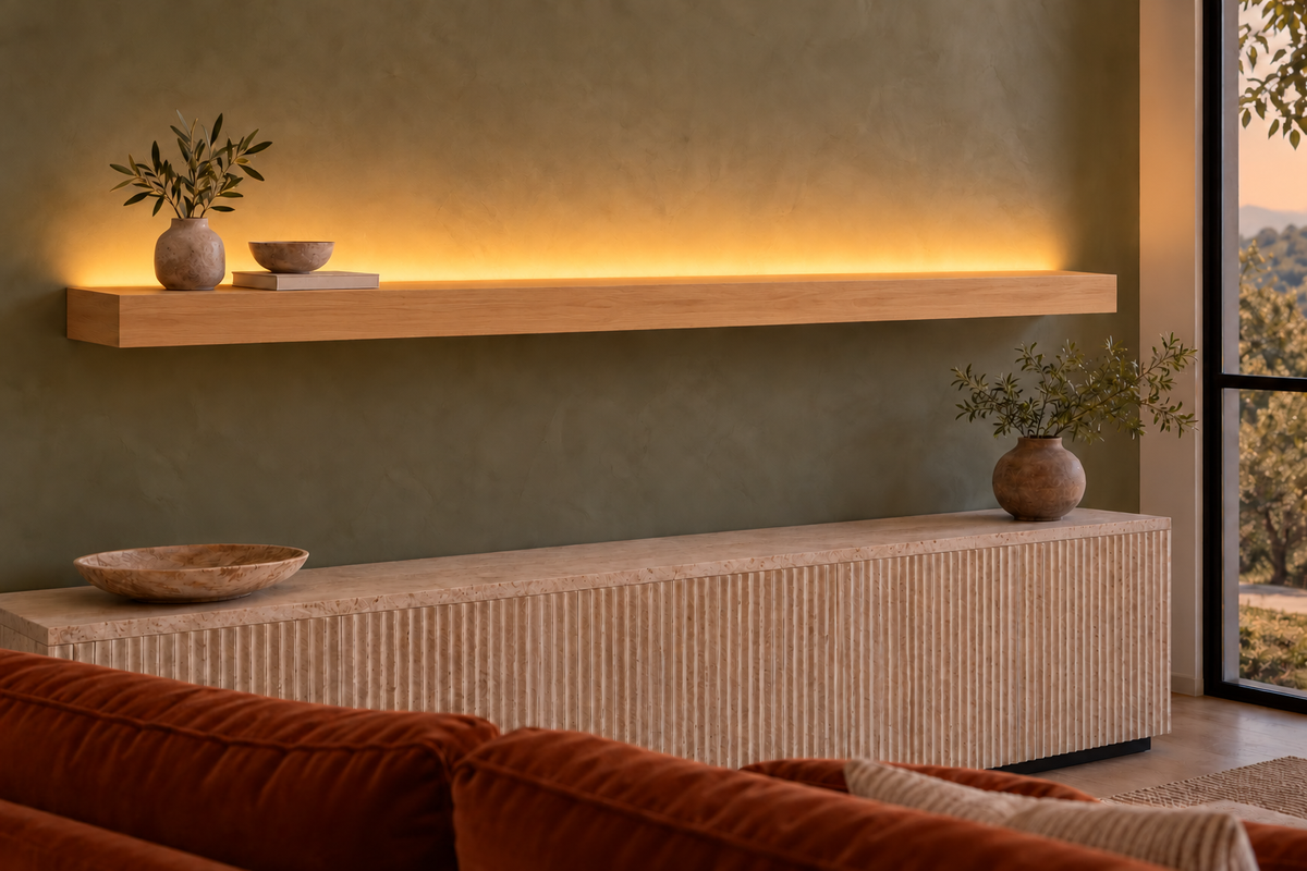 Natural Clear Alder floating shelf — Top Rear LED-ready — Rubio Monocoat Pure