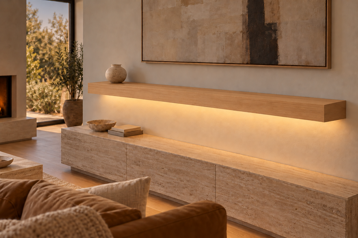 Natural Clear Alder floating shelf — Bottom Front LED-ready — Rubio Monocoat Pure