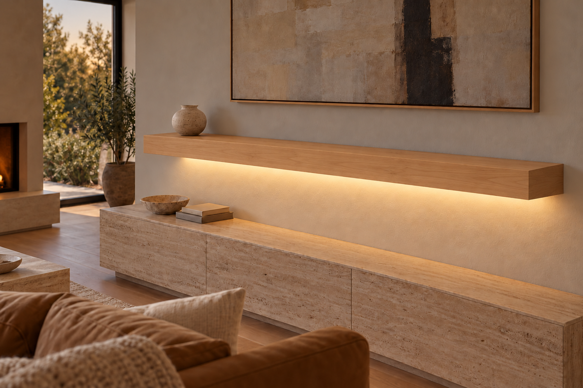 Natural Clear Alder floating shelf — Bottom Rear LED-ready — Rubio Monocoat Pure