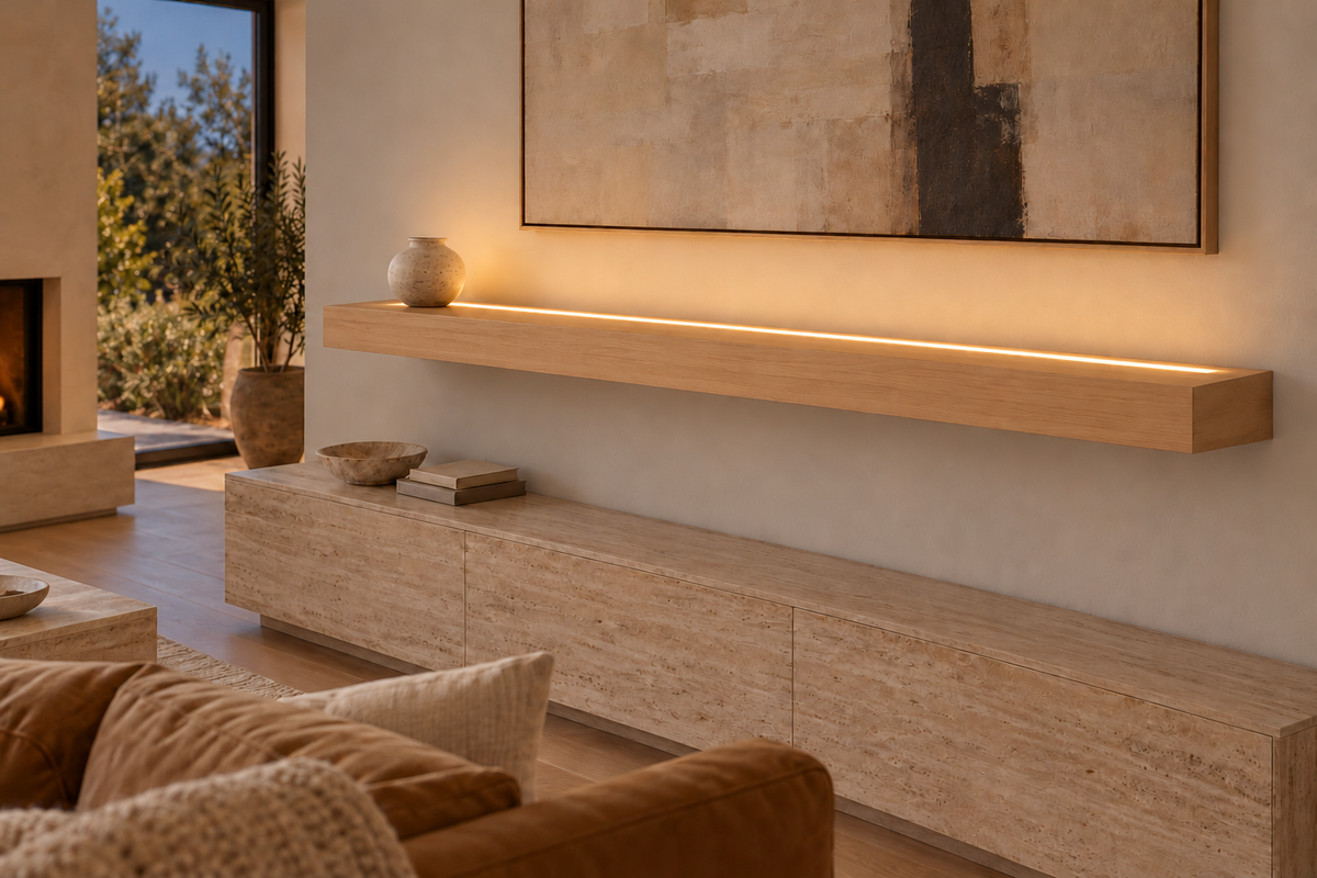 Natural Clear Alder floating shelf — Top Front LED-ready — Rubio Monocoat Pure