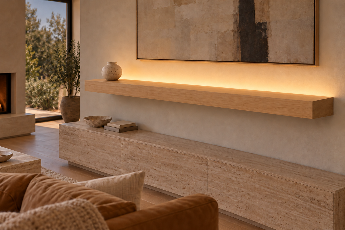 Natural Clear Alder floating shelf — Top Rear LED-ready — Rubio Monocoat Pure
