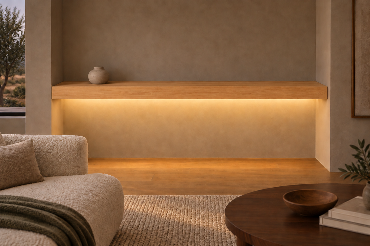 Natural Clear Alder floating shelf — Bottom Front LED-ready — Rubio Monocoat Pure