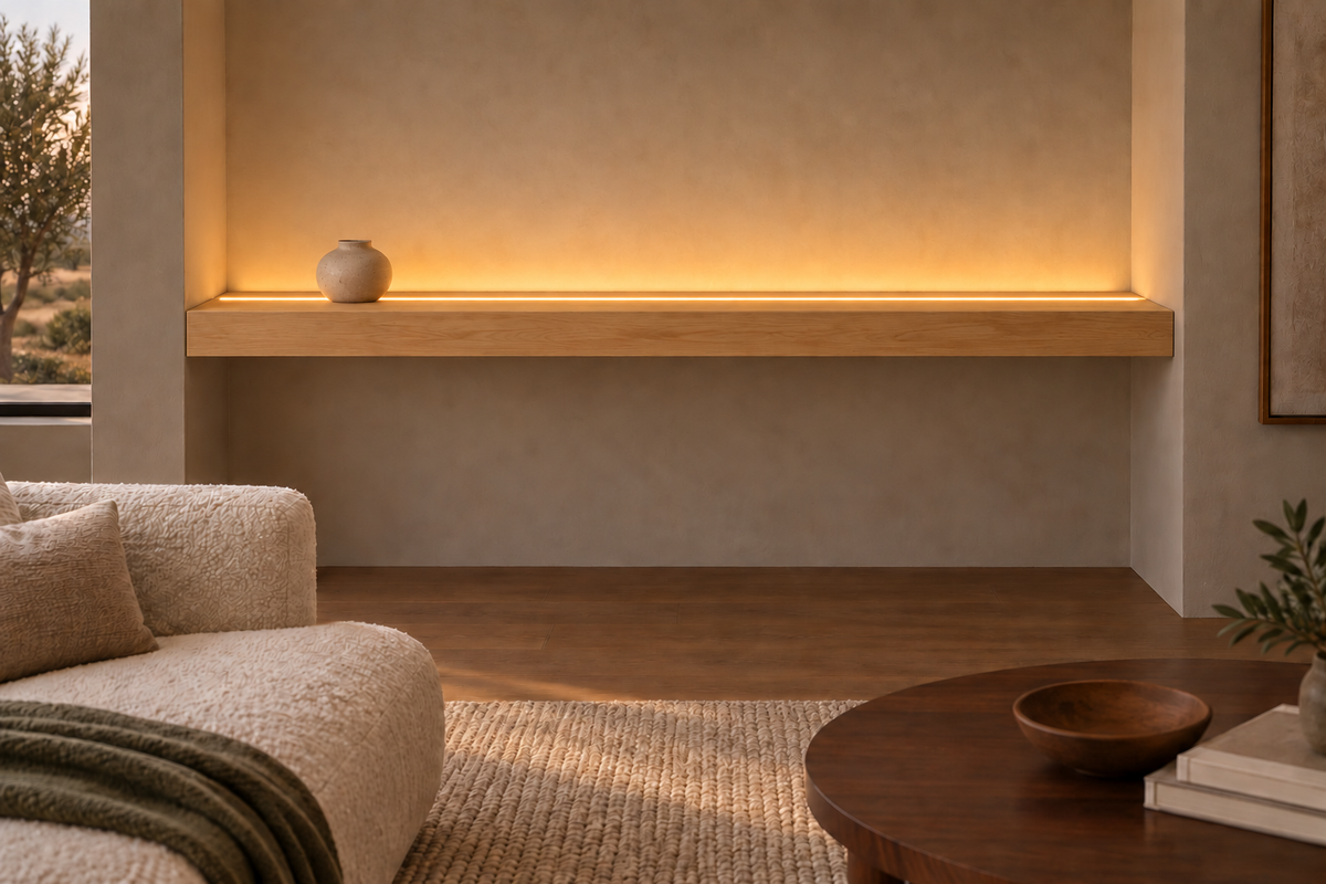 Natural Clear Alder floating shelf — Top Front LED-ready — Rubio Monocoat Pure
