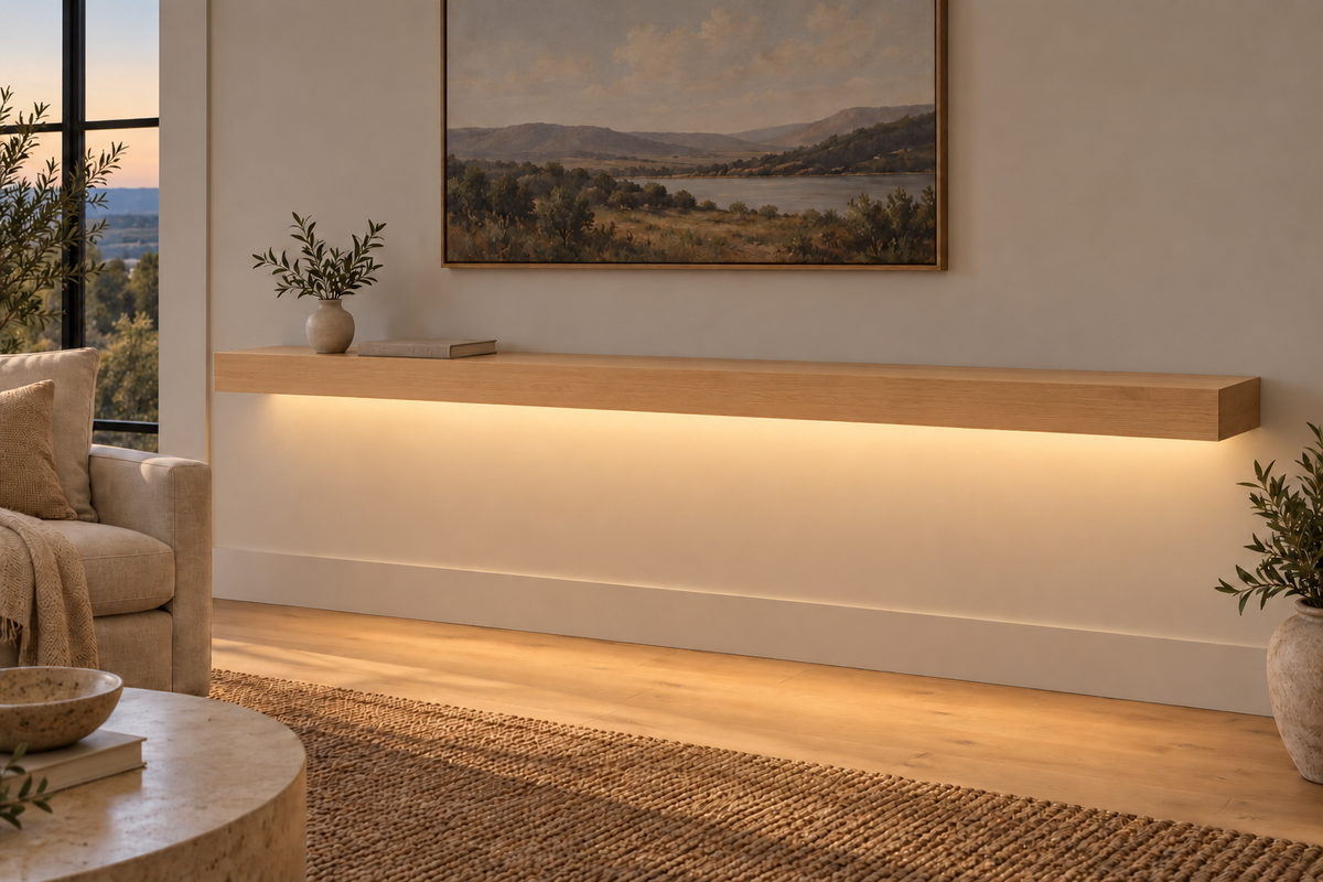Natural Clear Alder floating shelf — Bottom Front LED-ready — Rubio Monocoat Pure