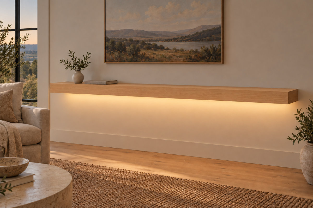 Natural Clear Alder floating shelf — Bottom Rear LED-ready — Rubio Monocoat Pure