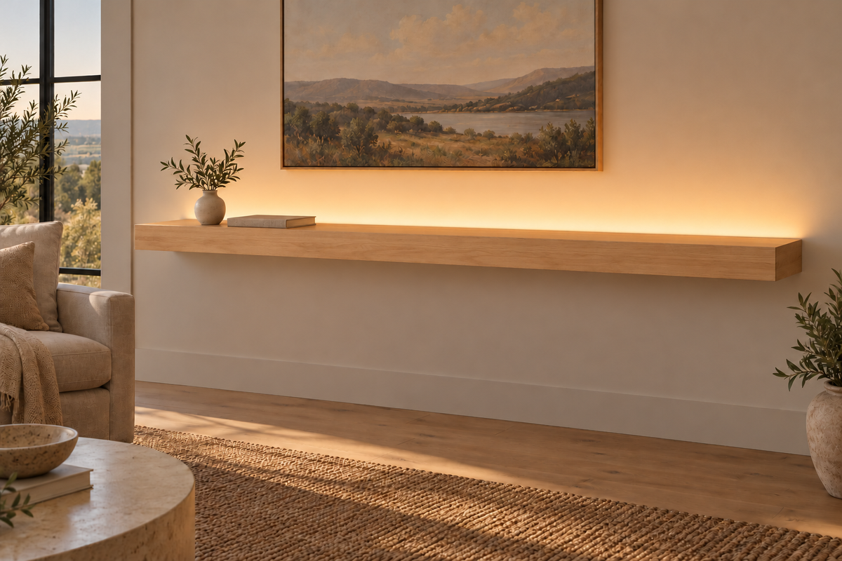 Natural Clear Alder floating shelf — Top Rear LED-ready — Rubio Monocoat Pure