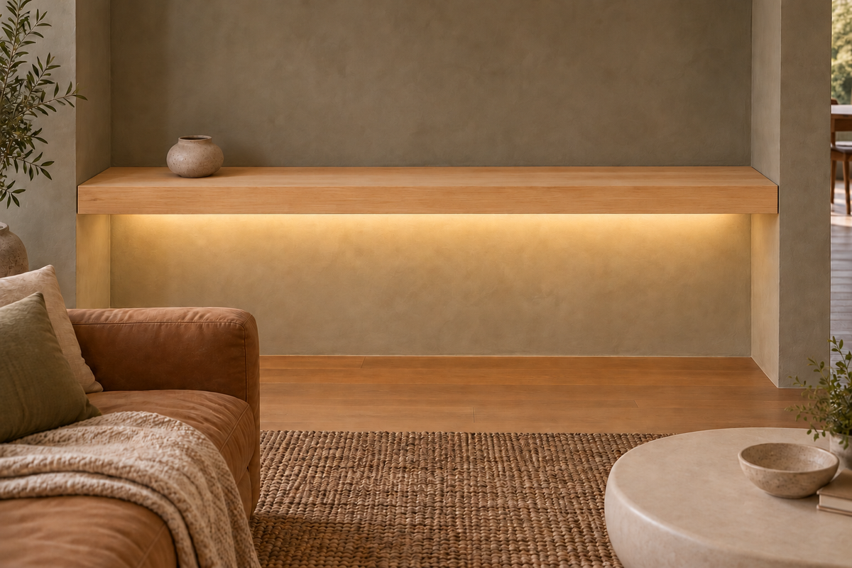 Natural Clear Alder floating shelf — Bottom Rear LED-ready — Rubio Monocoat Pure
