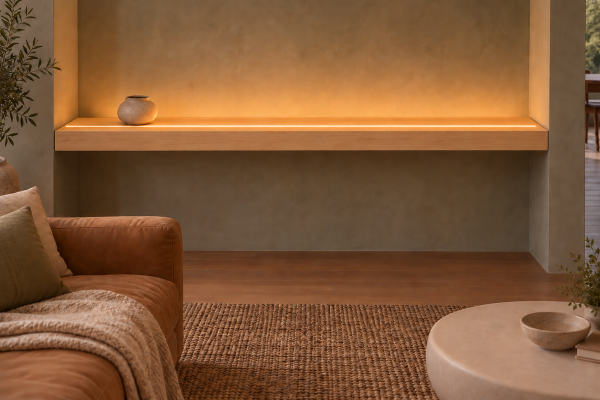 Natural Clear Alder floating shelf — Top Front LED-ready — Rubio Monocoat Pure