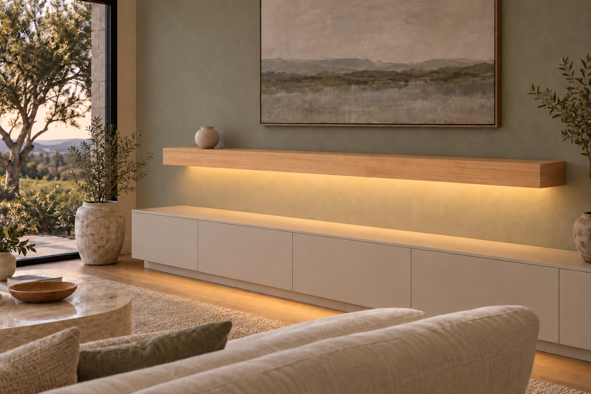 Natural Clear Alder floating shelf — Bottom Front LED-ready — Rubio Monocoat Pure