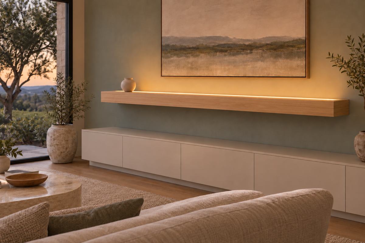 Natural Clear Alder floating shelf — Top Front LED-ready — Rubio Monocoat Pure