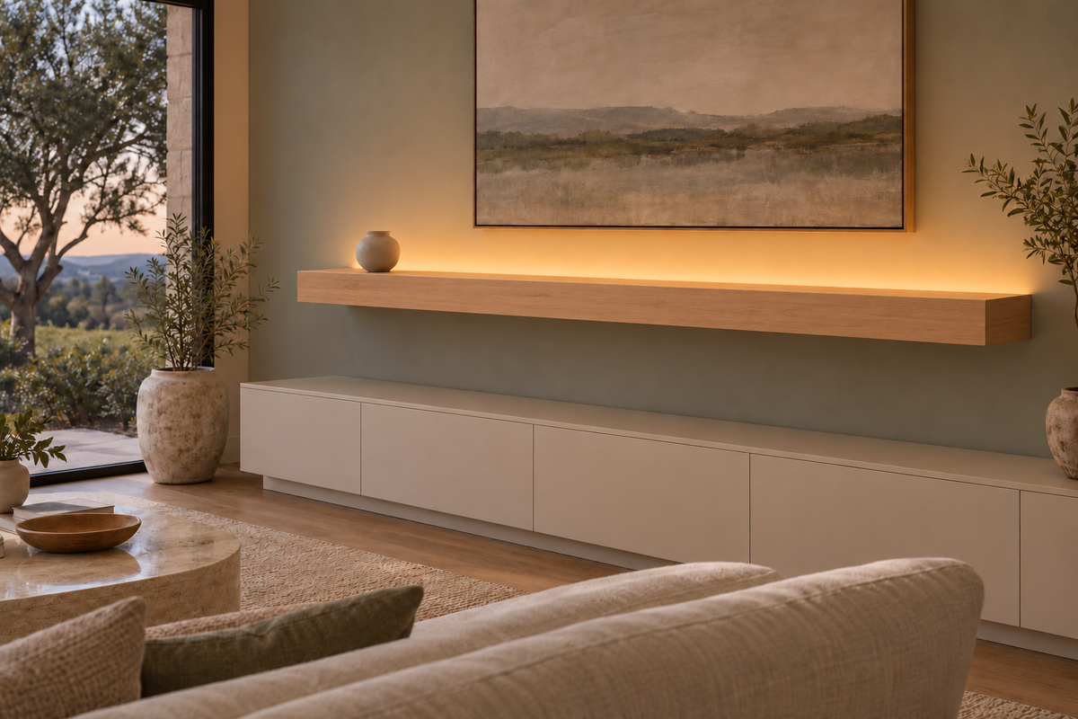 Natural Clear Alder floating shelf — Top Rear LED-ready — Rubio Monocoat Pure