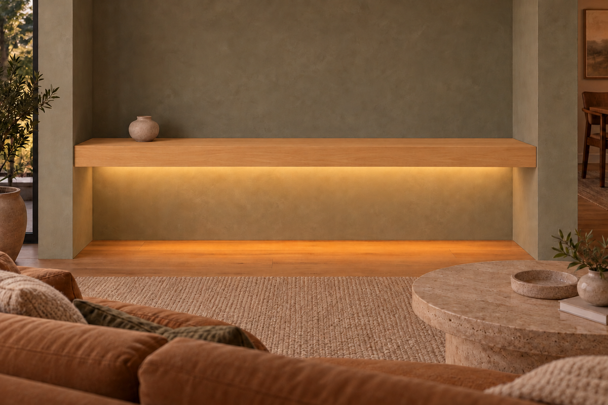 Natural Clear Alder floating shelf — Bottom Front LED-ready — Rubio Monocoat Pure